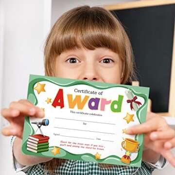 Junkin 32 Pcs Star Student Certificate Award Wristband Happy Birthday Certificate Recognition Gifts Congrats Celebrity of The Week Month Award for Back to School Classroom(Colorful Star)