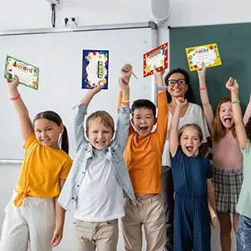 Junkin 32 Pcs Star Student Certificate Award Wristband Happy Birthday Certificate Recognition Gifts Congrats Celebrity of The Week Month Award for Back to School Classroom(Colorful Star)