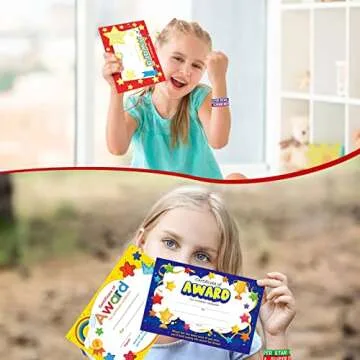 Junkin 32 Pcs Star Student Certificate Award Wristband Happy Birthday Certificate Recognition Gifts Congrats Celebrity of The Week Month Award for Back to School Classroom(Colorful Star)