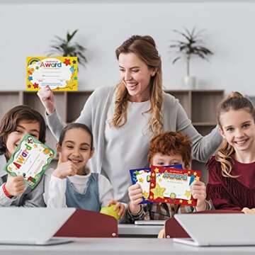 Junkin 32 Pcs Star Student Certificate Award Wristband Happy Birthday Certificate Recognition Gifts Congrats Celebrity of The Week Month Award for Back to School Classroom(Colorful Star)