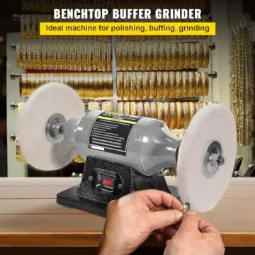 VEVOR Bench Buffer Polisher, 8 inch Buffing Machine 370W Motor with 3450 RPM, Heavy Duty Benchtop La...