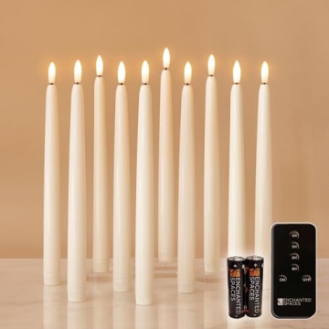Enchanted Spaces Set of 10 Daily Timer Flameless LED Ivory 10" Taper Candles with Realistic Black Wi...