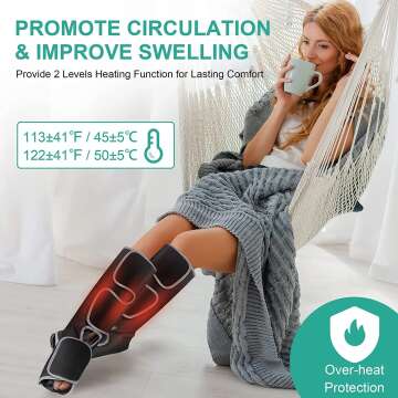Air Compression Leg Massager with Heat and Adjustable Boots