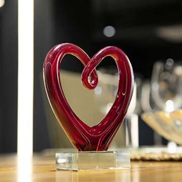 5'' Tall Art Glass Heart Sculpture Centerpiece Party Home Decoration Gift Art Style Valentines Day Gifts