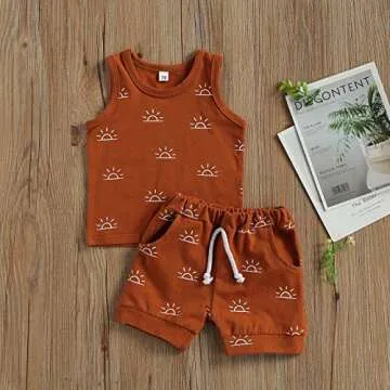 CIYCUIT 2Pcs Baby Boy Summer Clothes Boho Sunshine Printed Tank Top Shorts Set Brown 6-12 Months