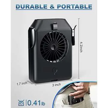 Stsase Portable Fan 10000mAh Rechargeable, Mini Waist Fan With Max 24H Working Time, 3 Speeds 5100RPM Strong Airflow Wearable Personal Clip Fan Belt Fan for Outdoor, Jobsite, Farms, Traveling, Fishing