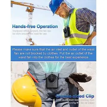 Stsase Portable Fan 10000mAh Rechargeable, Mini Waist Fan With Max 24H Working Time, 3 Speeds 5100RPM Strong Airflow Wearable Personal Clip Fan Belt Fan for Outdoor, Jobsite, Farms, Traveling, Fishing