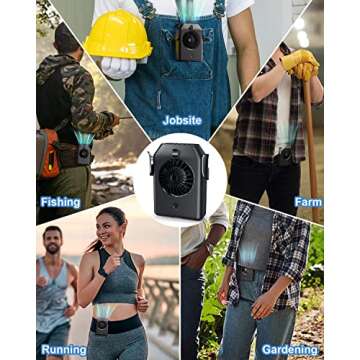 Stsase Portable Fan 10000mAh Rechargeable, Mini Waist Fan With Max 24H Working Time, 3 Speeds 5100RPM Strong Airflow Wearable Personal Clip Fan Belt Fan for Outdoor, Jobsite, Farms, Traveling, Fishing
