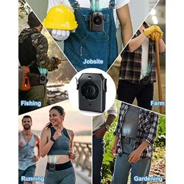 Stsase Portable Fan 10000mAh Rechargeable, Mini Waist Fan With Max 24H Working Time, 3 Speeds 5100RPM Strong Airflow Wearable Personal Clip Fan Belt Fan for Outdoor, Jobsite, Farms, Traveling, Fishing