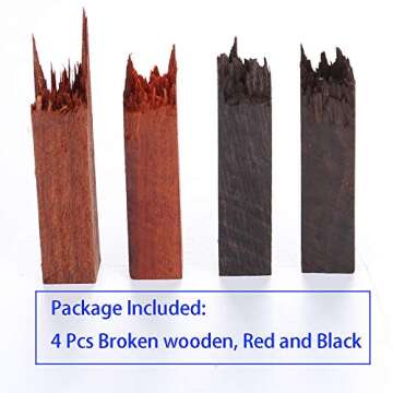 4 Pcs Ebony and Red Sandalwood Broken Wooden, 2 Pcs Red, 2 Pcs Black, DIY Resin Molds Materials, Silicone Mold Making Supplies, Size 9 x 9 x 40mm