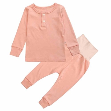 MYGBCPJS Boys Girls Solid Cotton Pajamas 2 Piece Pjs Kids Sleepwear Long Sleeve Top + Pants Set Loun...
