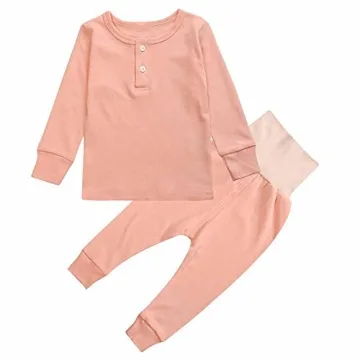 MYGBCPJS Boys Girls Solid Cotton Pajamas 2 Piece Pjs Kids Sleepwear Long Sleeve Top + Pants Set Loun...