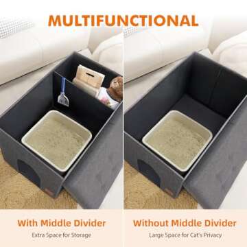 Cat Litter Box Enclosure Furniture for Odor Control, Hidden Cabinet Cat Litter Box Furniture Ottoman with Flip-Up Lid,Cat Litter Box Bench with Storage Space, Dog Proof(Grey, Large)