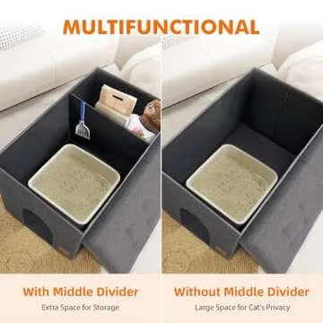 Cat Litter Box Enclosure Furniture for Odor Control, Hidden Cabinet Cat Litter Box Furniture Ottoman with Flip-Up Lid,Cat Litter Box Bench with Storage Space, Dog Proof(Grey, Large)