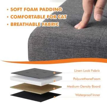 Cat Litter Box Enclosure Furniture for Odor Control, Hidden Cabinet Cat Litter Box Furniture Ottoman with Flip-Up Lid,Cat Litter Box Bench with Storage Space, Dog Proof(Grey, Large)