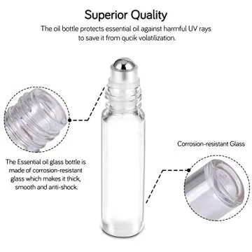 PrettyCare Essential Oil Roller Bottles 10ml (24 Pack Clear Glass Bottle with Gold Cap, 4 Extra Roller Balls，48 Labels, 2 Openers, 2 Funnels Roller Balls For Essential Oils, Roll on Bottles