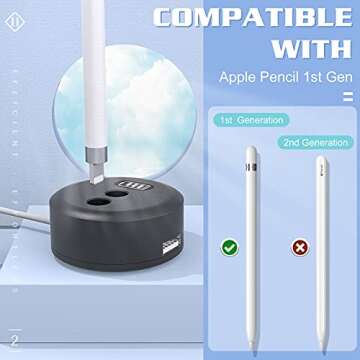 TiMOVO Charging Stand Compatible with iPencil 1st Generation, iPad Pencil Charger with Display Screen, iPad Pen Charging Adapter with 1.2A USB Port, Black