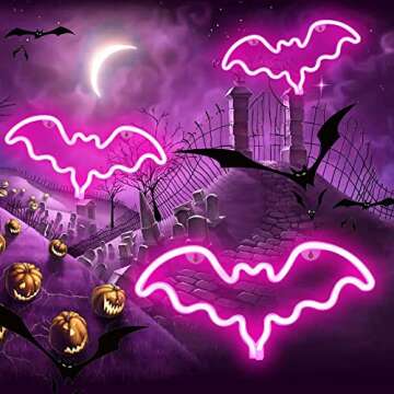 Vicila LED Neon Bat Lights Halloween Decor, Bat Shape Neon Signs Goth Night Lights Battery Operated Desk Table Lamp for Bedroom, Bar, Wall, Coffin Decor-Bat(Pink)