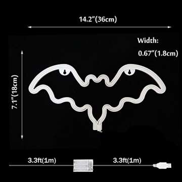 Vicila LED Neon Bat Lights Halloween Decor, Bat Shape Neon Signs Goth Night Lights Battery Operated Desk Table Lamp for Bedroom, Bar, Wall, Coffin Decor-Bat(Pink)