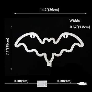Vicila LED Neon Bat Lights Halloween Decor, Bat Shape Neon Signs Goth Night Lights Battery Operated Desk Table Lamp for Bedroom, Bar, Wall, Coffin Decor-Bat(Pink)