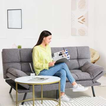 QAIIOO Memory Foam Futon Sofa Bed, Modern Loveseat Sleeper with Adjustable Armrests and Backrest, Sm...