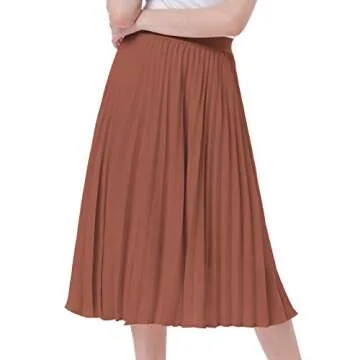 Kate Kasin High Waist Pleated Midi Skirt in Brown