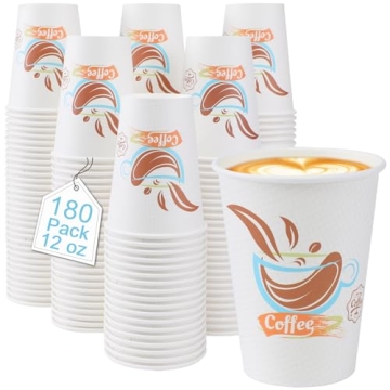 Lamosi Coffee Cups 12 OZ 180 Pack - Durable & Stylish Disposable Cups
