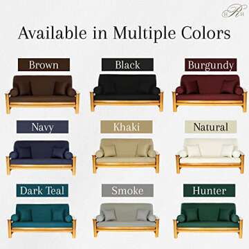 Royal Heritage Home 100% Cotton Full Size Futon Cover - Black - Washable Zippered Sofa Furniture Bed Mattress Covers - Armless Couch Zipper Slipcover Protector/Encasement