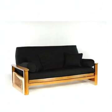 Royal Heritage Home 100% Cotton Full Size Futon Cover - Black - Washable Zippered Sofa Furniture Bed Mattress Covers - Armless Couch Zipper Slipcover Protector/Encasement