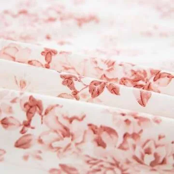 DAUAOTO Duvet Cover Queen Size Set - 90"x90" Cover + 2 Shams, 100% Cotton Print Bedding Sets, Toile Rose Floral Pattern, Pale Red