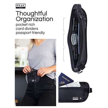 Peak Gear Travel Money Belt. Premium Quality Travel Wallet with RFID Blocking Fabric to Protect Cred...