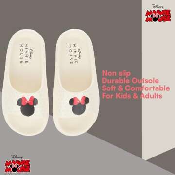 Disney Ladies Minnie and Mickey Slides - Ladies Classic Mickey and Minnie Mouse Comfort Foam Slide Sandals Mickey & Minnie Mouse Slip On Slides (White, 8)