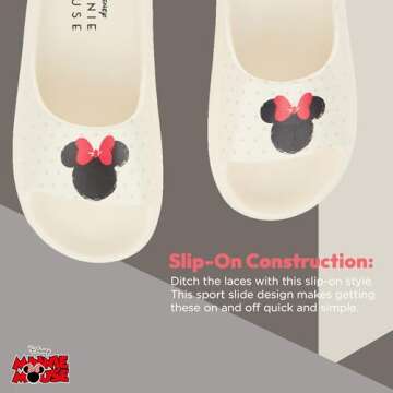 Disney Ladies Minnie and Mickey Slides - Ladies Classic Mickey and Minnie Mouse Comfort Foam Slide Sandals Mickey & Minnie Mouse Slip On Slides (White, 8)