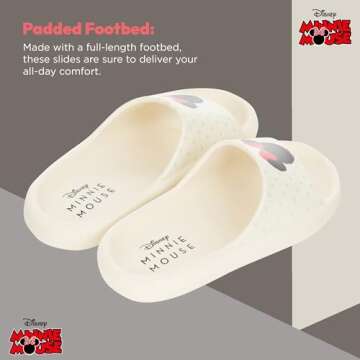 Disney Ladies Minnie and Mickey Slides - Ladies Classic Mickey and Minnie Mouse Comfort Foam Slide Sandals Mickey & Minnie Mouse Slip On Slides (White, 8)