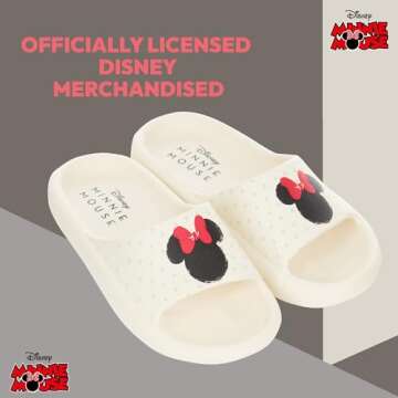 Disney Ladies Minnie and Mickey Slides - Ladies Classic Mickey and Minnie Mouse Comfort Foam Slide Sandals Mickey & Minnie Mouse Slip On Slides (White, 8)
