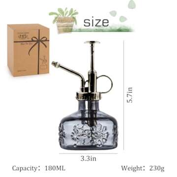 XXXFLOWER Vintage Glass Plant Mister Spray Bottle with Bronze Pump for Home Decor