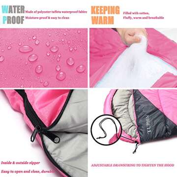 tuphen- Sleeping Bags for Adults Kids Boys Girls Backpacking Hiking Camping Microfiber Liner, Cold Warm Weather 4 Seasons Winter, Fall, Spring, Summer, Indoor Outdoor Use, Lightweight & Waterproof