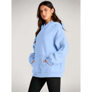 Trendy Queen Womens Oversized Hoodies Fleece Sweatshirts Sweaters Spring Outfits 2025 Pullover Fall Winter Clothes Sky Blue XL