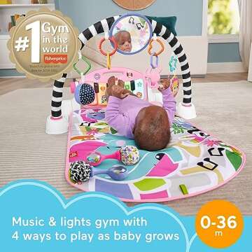 Fisher-Price Baby Gift Set Glow and Grow Kick & Play Piano Gym Pink Playmat & Musical Learning Toy w...