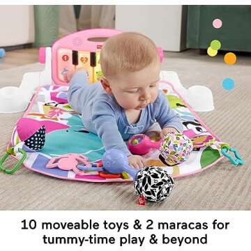 Fisher-Price Baby Gift Set Glow and Grow Kick & Play Piano Gym Pink Playmat & Musical Learning Toy with 2 Rattle Maracas for Newborns Ages 0+ Months