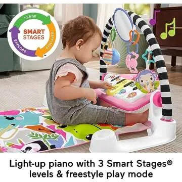 Fisher-Price Baby Gift Set Glow and Grow Kick & Play Piano Gym Pink Playmat & Musical Learning Toy with 2 Rattle Maracas for Newborns Ages 0+ Months