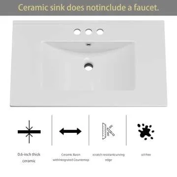 OLD CAPTAIN Bathroom Vanity with Ceramic Sink, 30" Freestanding Bathroom Cabinet Vanity with Storage, Quick Assembly Bathroom Vanity, White