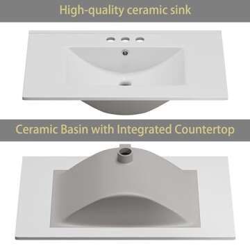 OLD CAPTAIN Bathroom Vanity with Ceramic Sink, 30" Freestanding Bathroom Cabinet Vanity with Storage, Quick Assembly Bathroom Vanity, White