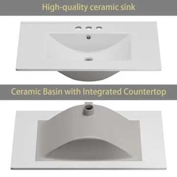 OLD CAPTAIN Bathroom Vanity with Ceramic Sink, 30" Freestanding Bathroom Cabinet Vanity with Storage, Quick Assembly Bathroom Vanity, White
