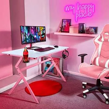 GGK My Happy Place Neon Sign LED Light up My Happy Place Sign for Wall Decor Pink Neon Lights Neon Letters Room Aesthetic Accessory (My happy place)