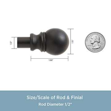Kenney KN55929 Davenport Ball End Petite Café Decorative Window Curtain Rod, 48-86" Adjustable Length, Matte Black Finish, 1/2" Diameter Steel Tube
