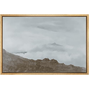 SIGNLEADER Framed Canvas Print Wall Art Brown Hill Over Foggy Terrain Scenic Wilderness Illustration...