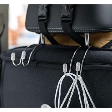 JOJOY LUX 2 Pack Seat Back Organizers,Bling Diamond Universal Organizer Hooks Car Headrest Hangers Hooks, Bag Organizers Rack and Hanger, Heavy-duty Auto Backseat Storage Hooks (Silver)