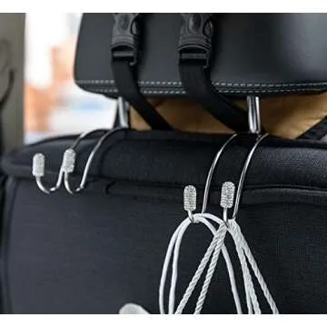 JOJOY LUX 2 Pack Seat Back Organizers,Bling Diamond Universal Organizer Hooks Car Headrest Hangers Hooks, Bag Organizers Rack and Hanger, Heavy-duty Auto Backseat Storage Hooks (Silver)