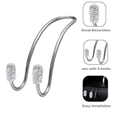 JOJOY LUX 2 Pack Seat Back Organizers,Bling Diamond Universal Organizer Hooks Car Headrest Hangers Hooks, Bag Organizers Rack and Hanger, Heavy-duty Auto Backseat Storage Hooks (Silver)
